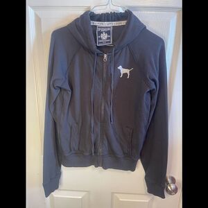 Pink Victoria Secret black zipped hoodie sz M